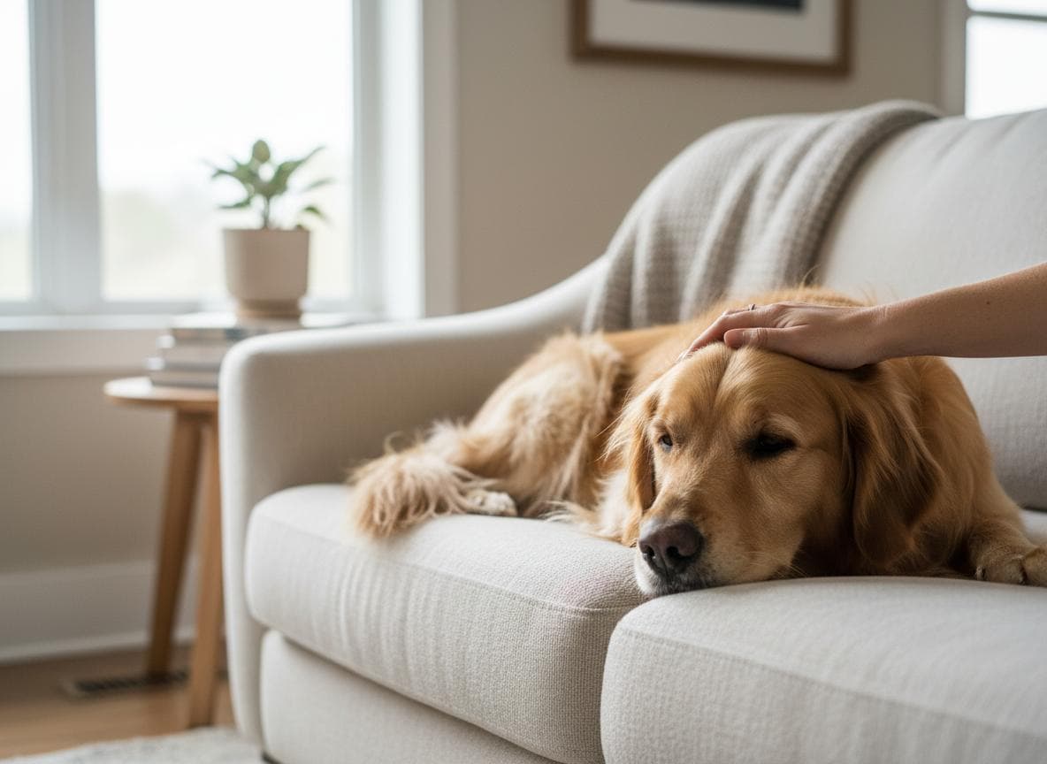 Golden retriever on couch